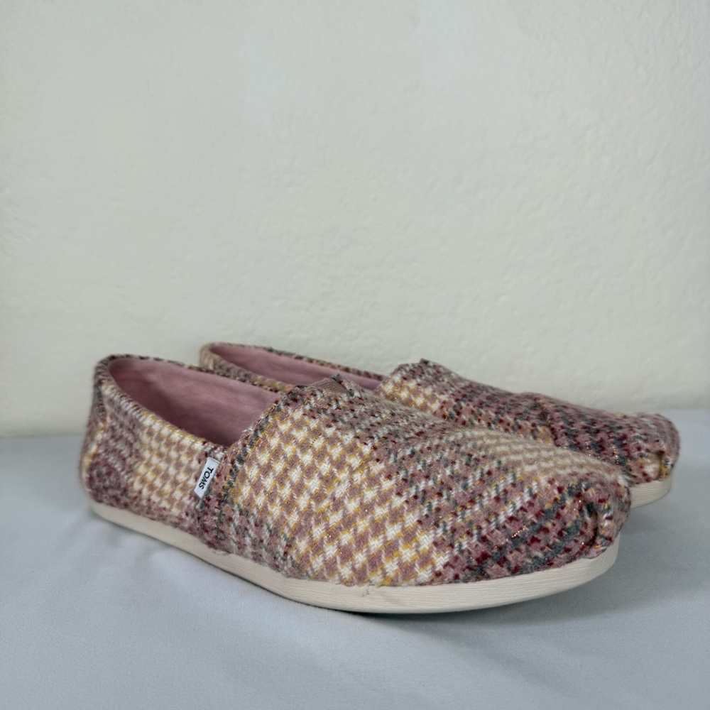 TOMS Alpargata Cloudbound Houndstooth Plaid Slip On Flats Shoes Size 7